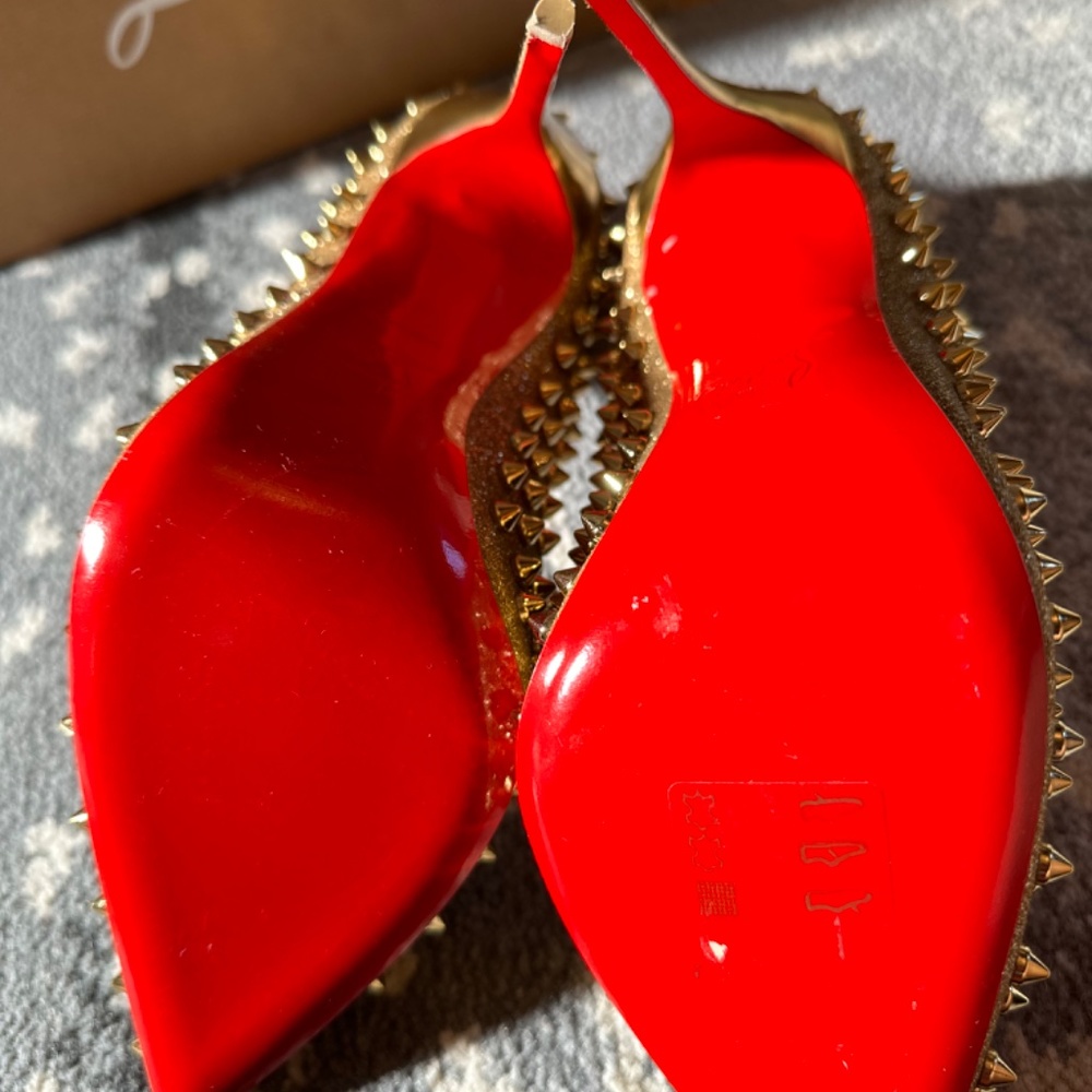 Christian Louboutin Gold Spiked Heels - Picture 3 of 3